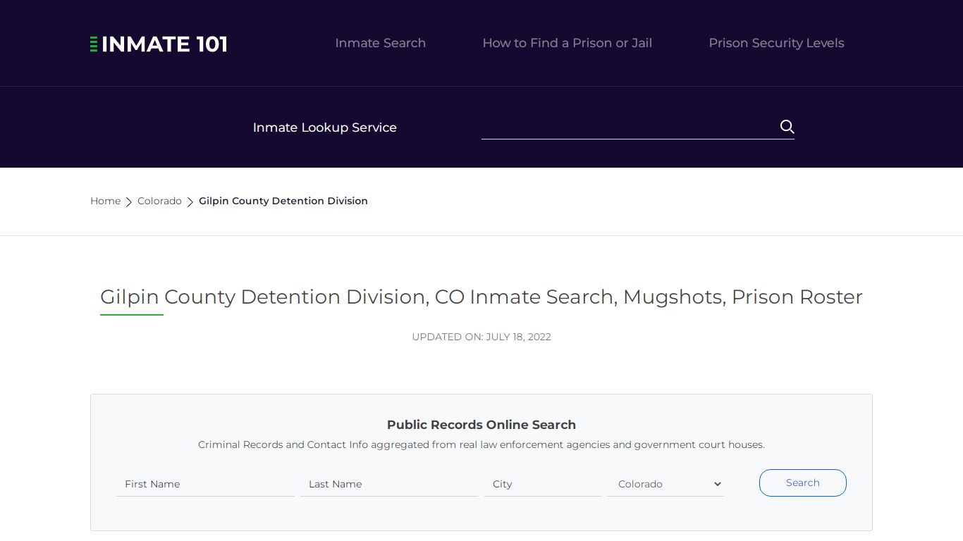 Gilpin County Detention Division, CO Inmate Search ...