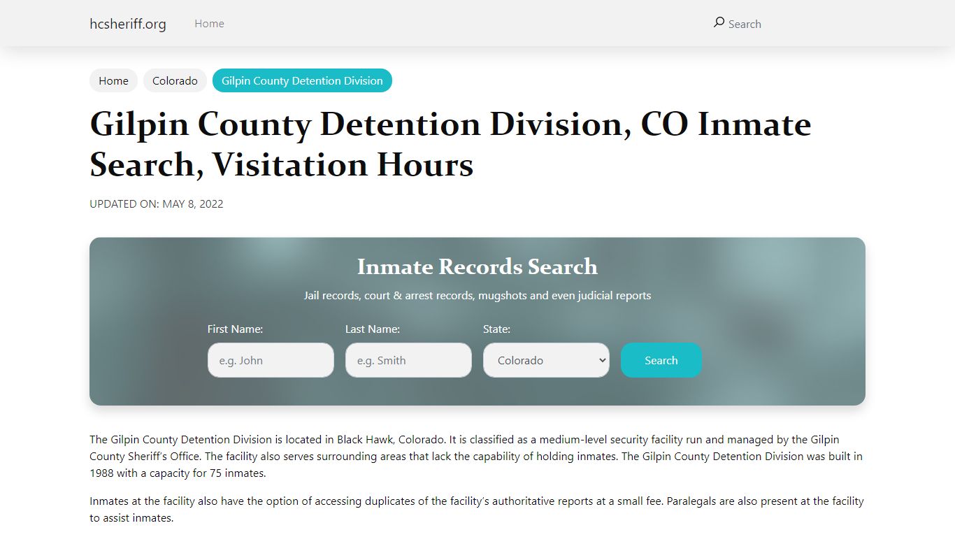 Gilpin County Detention Division, CO Inmate Search ...