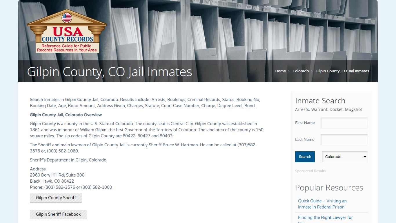 Gilpin County, CO Jail Inmates | Name Search